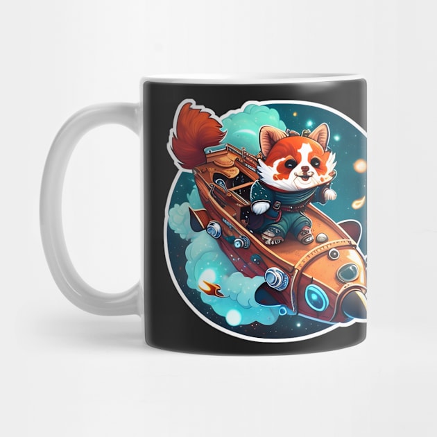 Red Panda sailing a Ship in Space Sticker by Walford-Designs